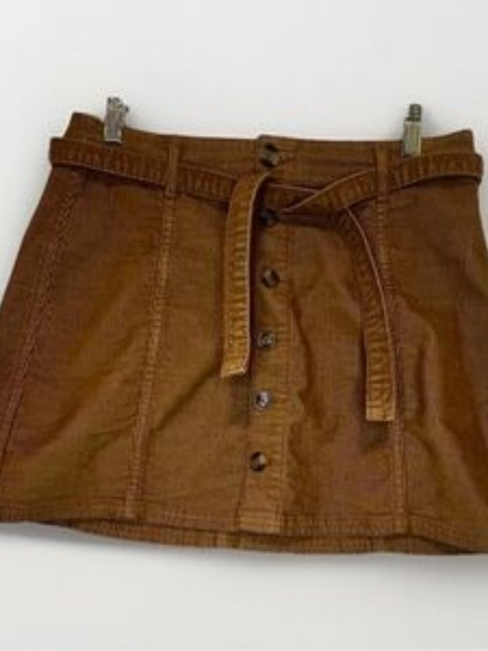 Mini Skirt Size 6 Tan Belted A-Line Button Front